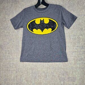 Batman Logo T-Shirt Kids Size S Gray Short Sleeve Crew Neck 100% Polyester